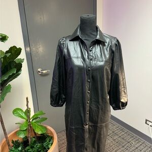 Black Faux Leather Button-Up Dress